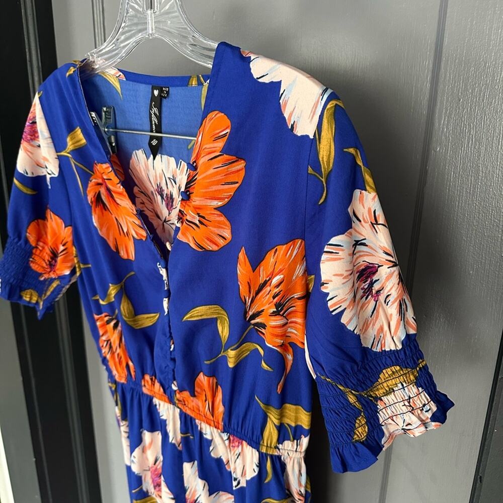 ASOS Womens Floral Midi Dress Size 6 Blue V Neck Long Sleeve Button Front - Picture 9 of 12